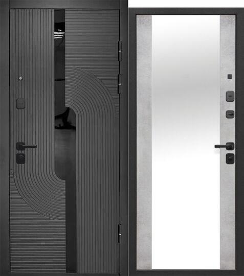 Дверь входная металлическая Е-Трейд 10 см 2 МДФ Зеркало Букле графит - Бетон снежный