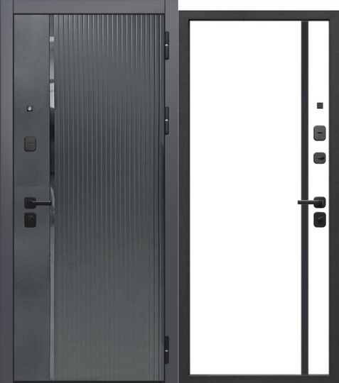 Дверь входная металлическая Е-Трейд 10 см 2 МДФ Карбон Букле графит - Эмалит белый