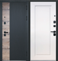 Дверь входная металлическая Luxor 2МДФ Дуб Вертикаль НЕО Канадский дуб пацифик, Сатин черный / Эмалитбелый