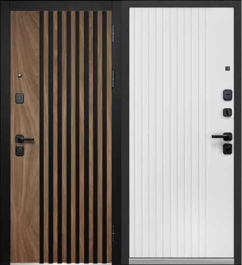 Дверь входная металлическая Luxor 2МДФ 3Д Рейка Канадский дуб / Эмалит белый
