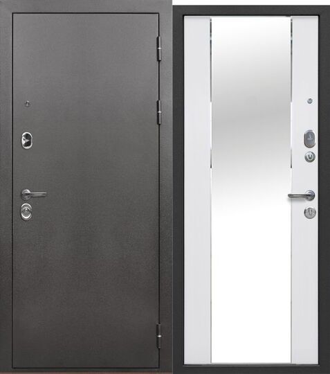Дверь входная металлическая Е-Трейд 9 см Зеркало Букле графит - Эмалит белый