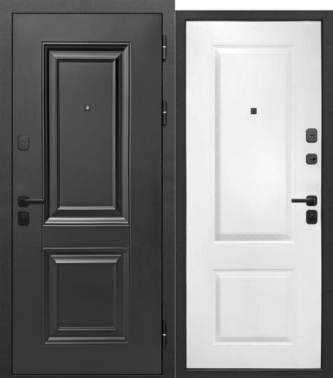 Дверь входная металлическая Е-Трейд 9 см 2 квадрата Муар Черный - Эмалит белый