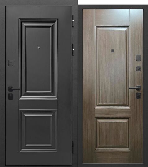 Дверь входная металлическая Е-Трейд 9 см 2 квадрата Муар Черный - Каштан