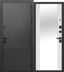 Дверь входная металлическая Е-Трейд 9 см Штамп Нео Зеркало Муар черный - Эмалит белый