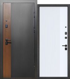 Дверь входная металлическая Е-Трейд 9 см Вертикаль Грецкий орех / Муар черный - Белый