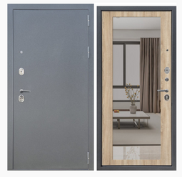 Дверь входная металлическая FlyDoors Аркан Зеркало Букле графит- Дуб Сонома