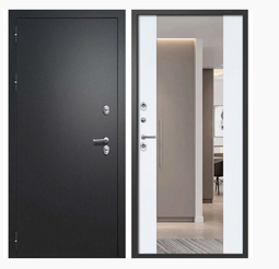 Дверь входная металлическая FlyDoors Айварс Зеркало Термо Букле черный - Velluto bianko + Зеркало