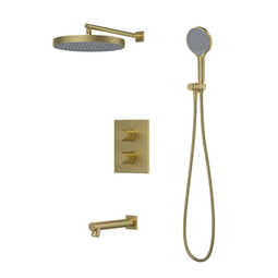 Встраиваемая душевая система Iddis Duna с тропическим и ручным душем , с изливом и термостатом, матовое золото, DUNMGSTi68