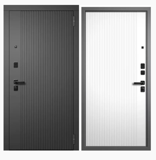 Дверь входная металлическая FlyDoors Эко Лайн Графит шагрень - Белая шагрень