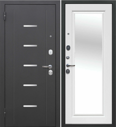 Дверь входная металлическая Феррони 7,5 см Гарда Серебро Зеркало Белый ясень