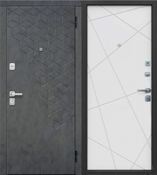 Дверь входная металлическая Феррони Феникс Линии Бетон графит - Велюр Белый софт