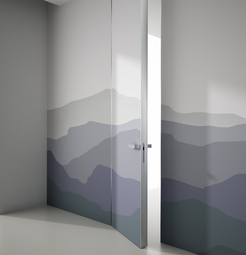 Межкомнатная дверь Дубрава Invisible скрытого монтажа с алюминевой кромкой (от себя), белый грунт