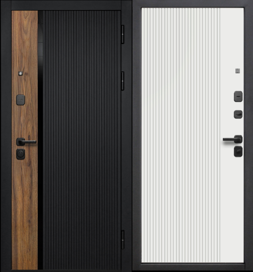 Дверь входная металлическая Феррони 9см Кантри Черный муар, МДФ орех каньон коньяк - МДФ Эмалит белый