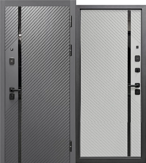 Дверь входная металлическая Феррони 9см Модерн Черный муар / Графит - Ясень серый эмаль