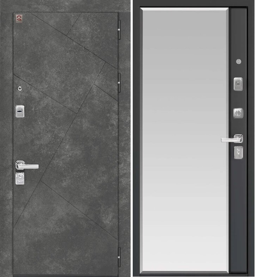 Дверь входная металлическая Центурион С-114 Черный муар + Серый камень - Базальт