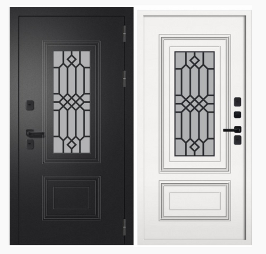 Дверь входная металлическая FlyDoors Шторм СП-11 Термо Букле черный - Velluto bianco, металл Белая шагрень