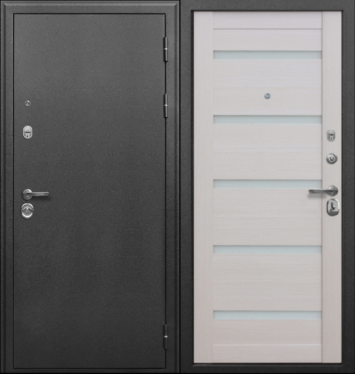 Дверь входная металлическая Феррони Сотка Серебро антик / Лиственница беж