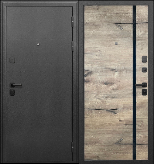 Дверь входная металлическая Феррони Сотка Серебро антик / Дуб пацифик