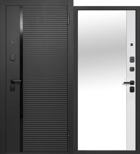 Дверь входная металлическая Феррони 7,5 см Черное Зеркало МДФ Сатин черный / МДФ Эмалит белый