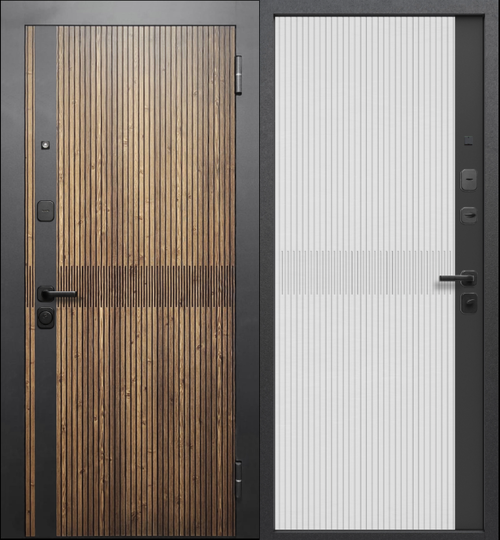 Дверь входная металлическая Феррони 7,5см Вуд вертикаль Дуб кантри патина - Сатин белый, сатин черный