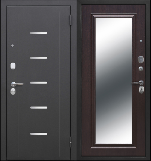 Дверь входная металлическая Феррони 7,5 см Гарда Серебро Зеркало Венге
